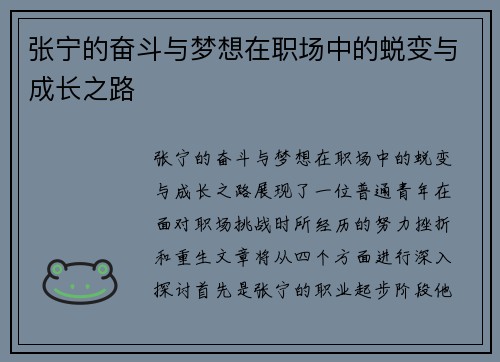 张宁的奋斗与梦想在职场中的蜕变与成长之路